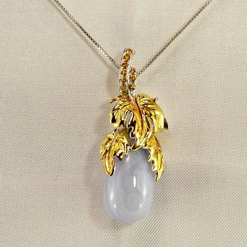 NEW Agate Stone, Orange Cubic Zirconias Gold, Silver DESIGNER Necklace